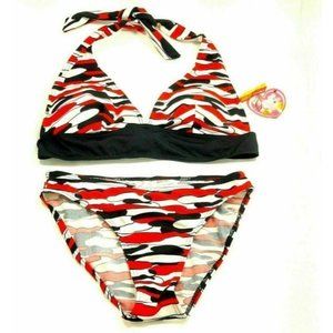 Big Girl Young Women Grip Swimwear Bikini 2 Pieces High Neck Tying Swimsuit